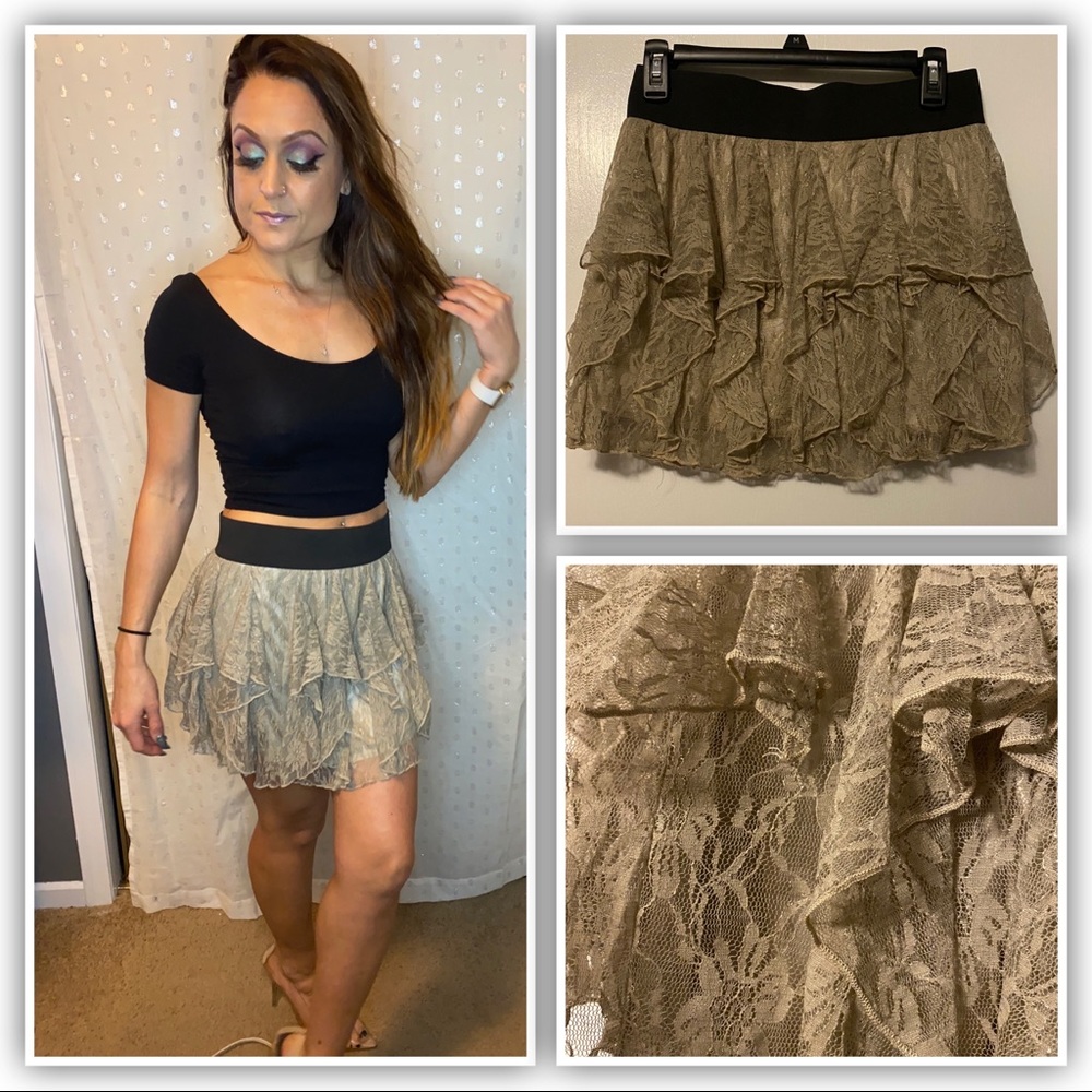 Daytrip taupe lace mini skirt.